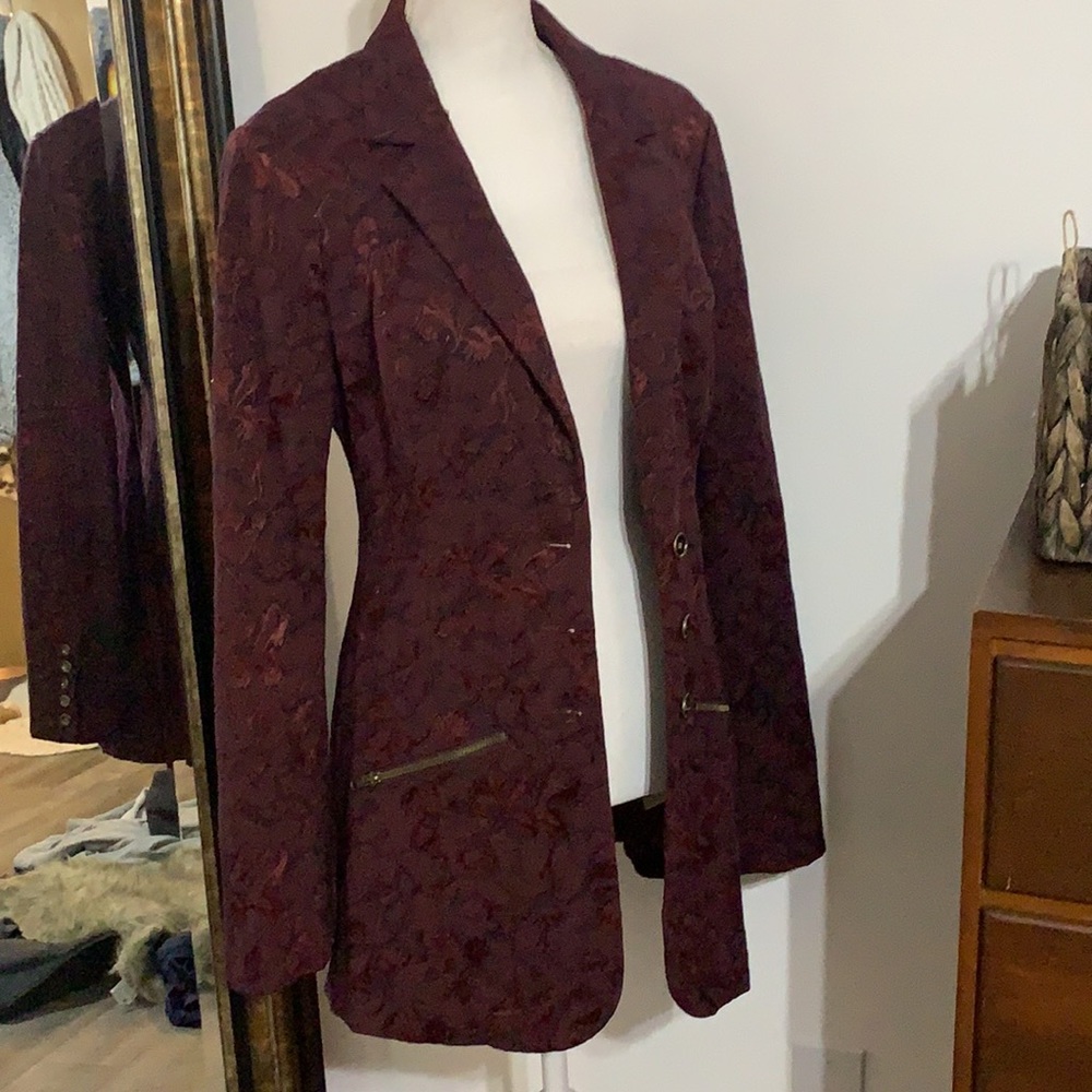 Free People brocade 3 button jacket / blazer with corset and lace back